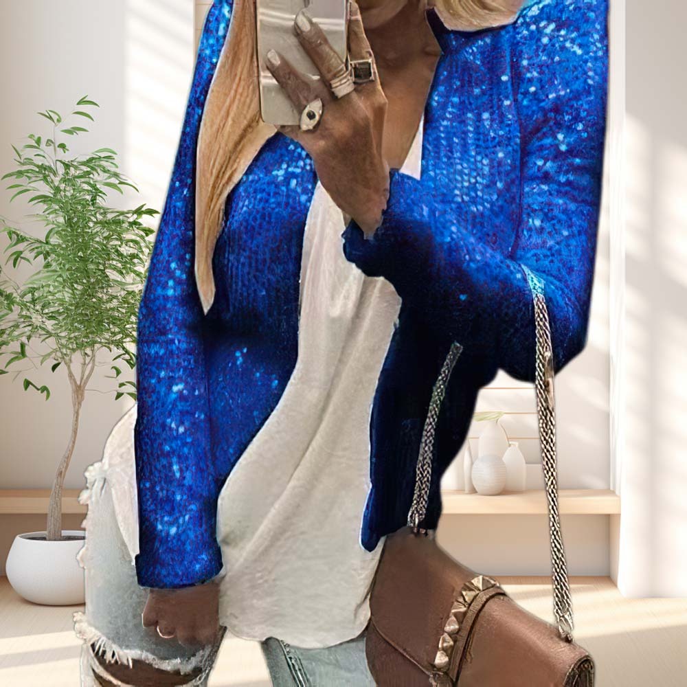 Women's fashionable stand collar sequin short coat