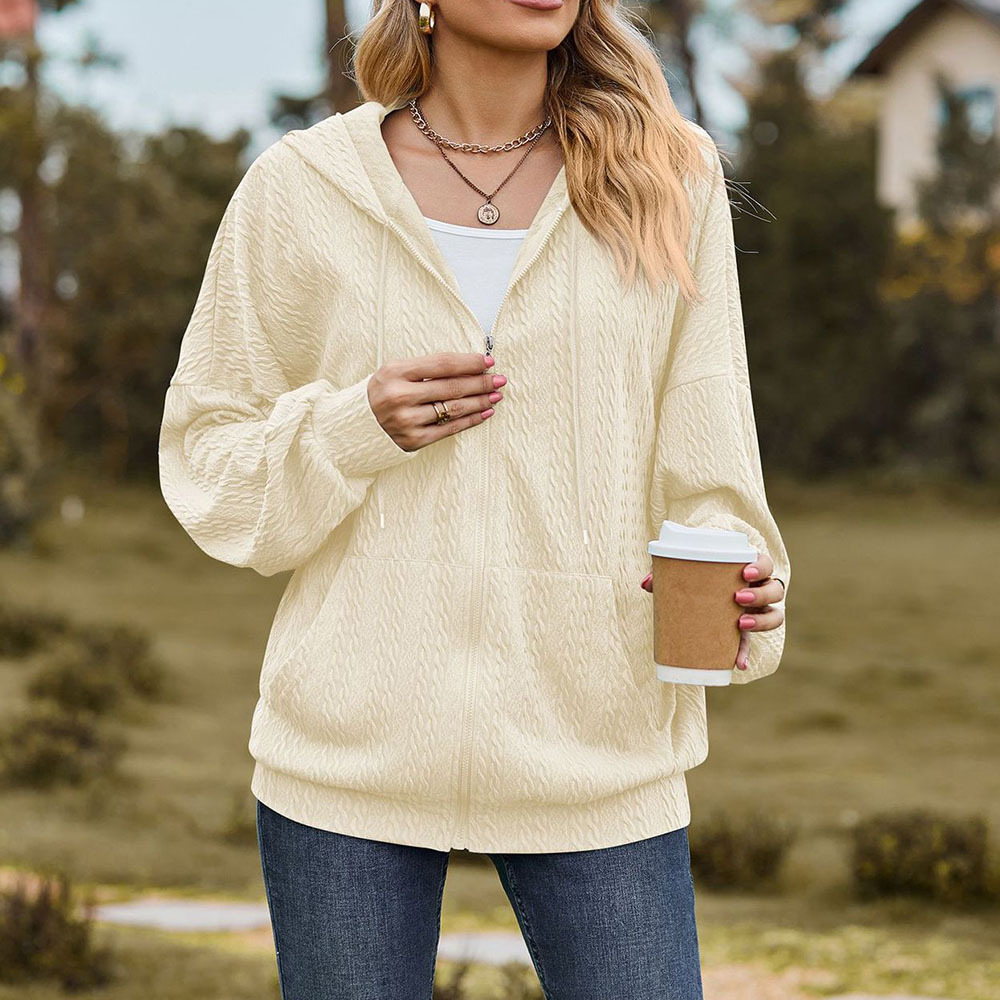 Olivoslindo Chaqueta con capucha holgada de manga larga con bolsillo de color sólido para mujer nueva de otoño e invierno