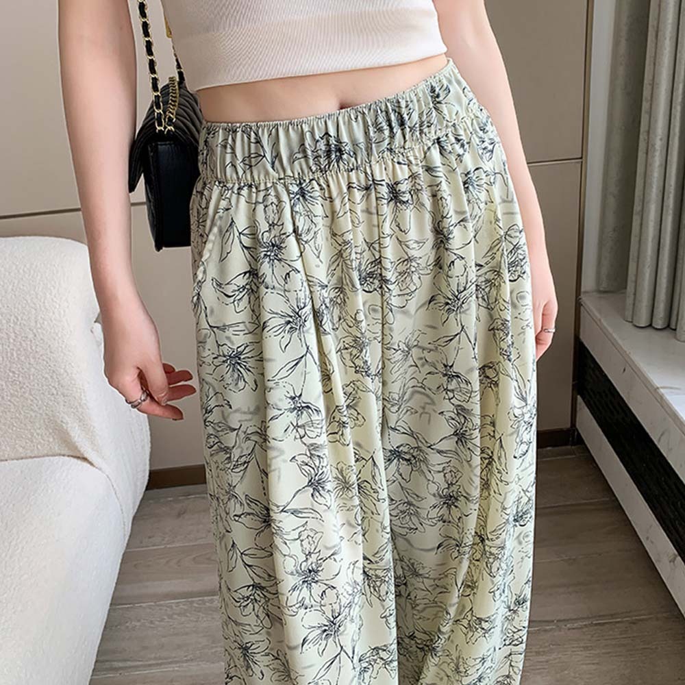 Women's fashionable printed tie-dye ice silk wide-leg pants