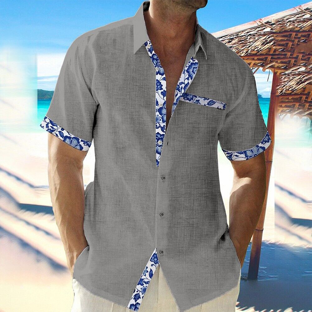 2024 Fashionable Men's Hawaiian Lapel Short Sleeve Shirt