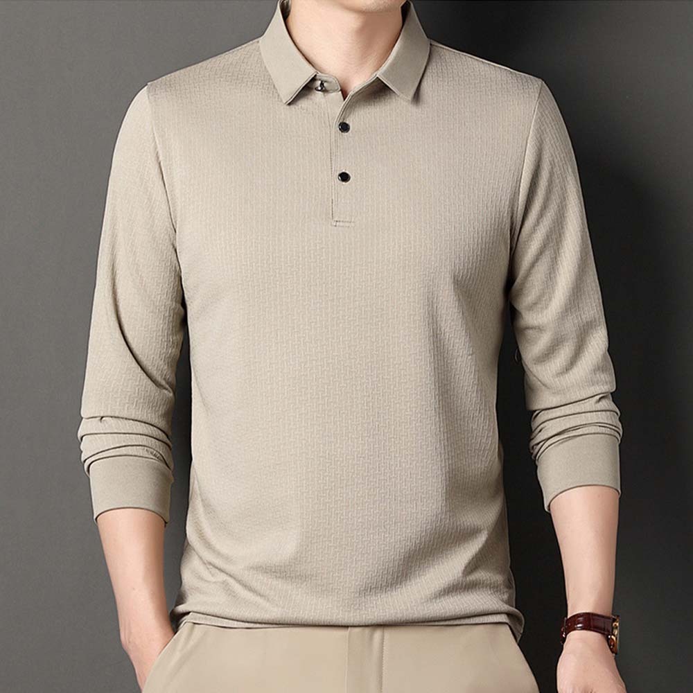 Smiledeer Fashionable Business Men's Long Sleeve Jacquard Polo Shirt