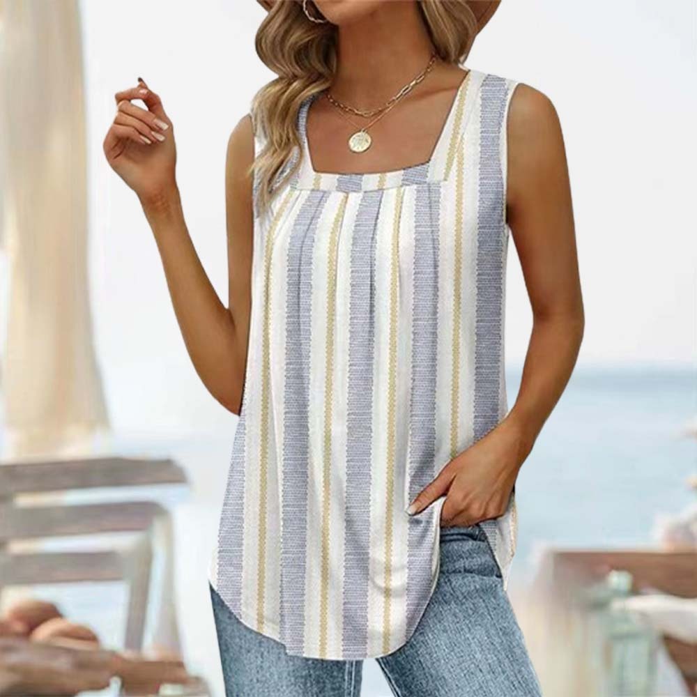 Top sin mangas con cuello cuadrado y estampado para mujer de verano