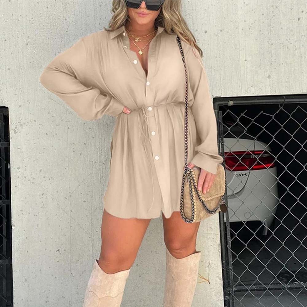 Women's Solid Color Long Sleeve Shirt Suit