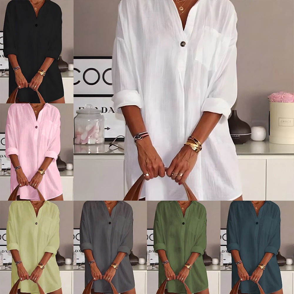 Women's Mid-Length V-Neck Long Sleeve Shirt