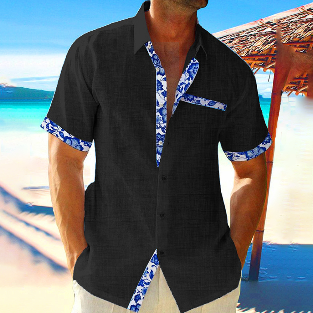 2024 Fashionable Men's Hawaiian Lapel Short Sleeve Shirt