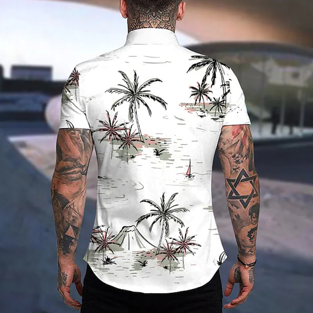 Olivoslindo Camisa de manga corta con estampado de árbol de coco hawaiano para hombre