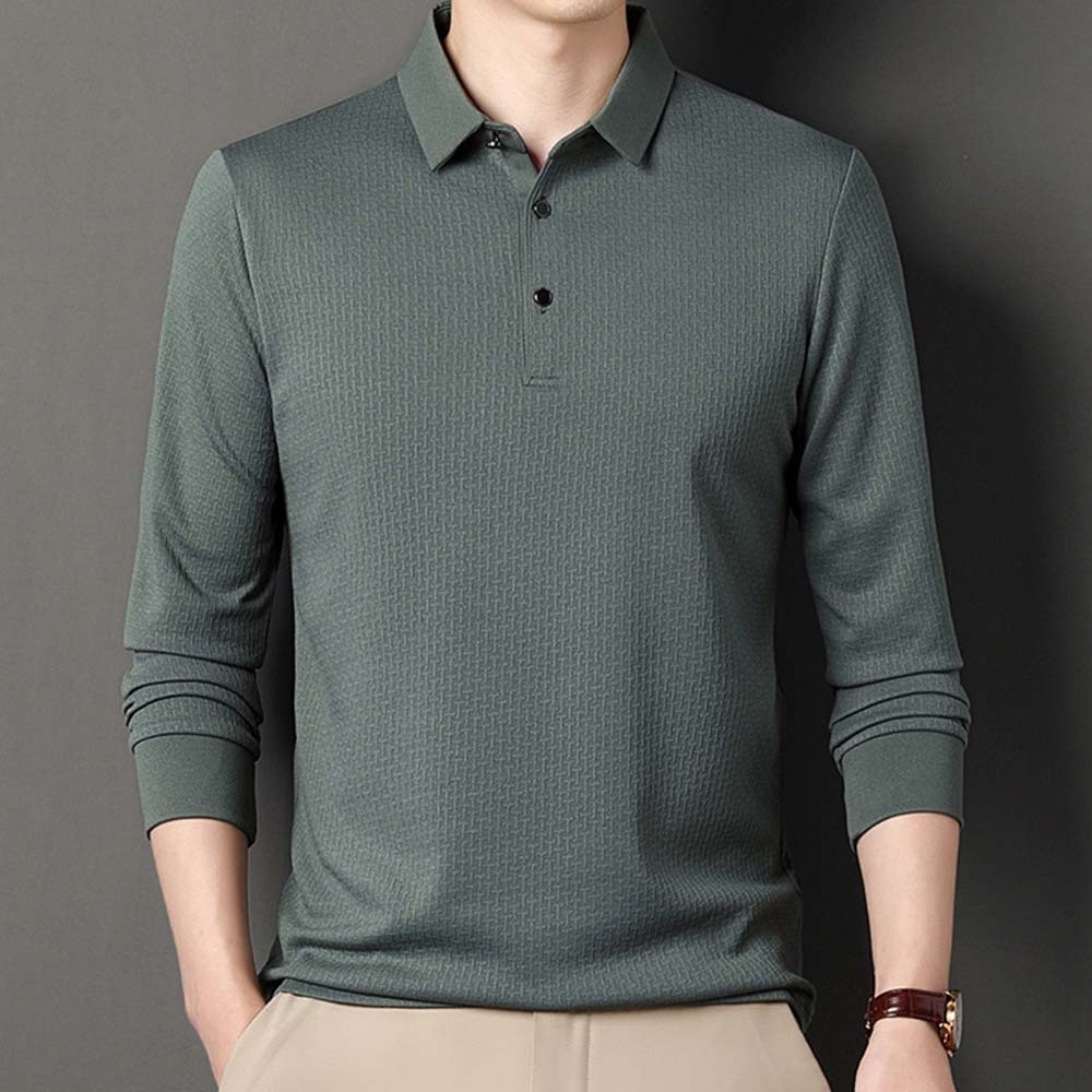 Smiledeer Fashionable Business Men's Long Sleeve Jacquard Polo Shirt