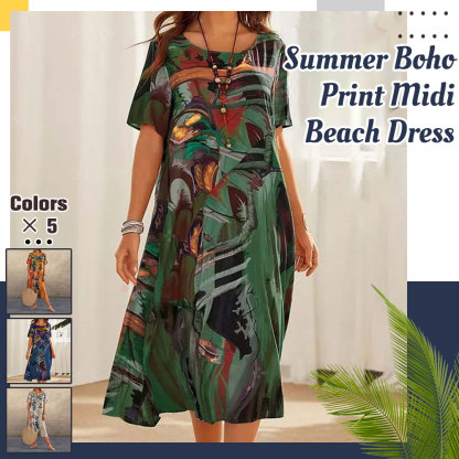 Vestido midi estampado con cuello redondo elegante para mujer