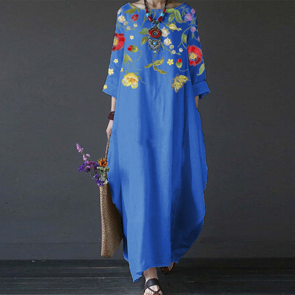 Olivoslindo Vestido retro con lindo estampado y temperamento literario con escote redondo