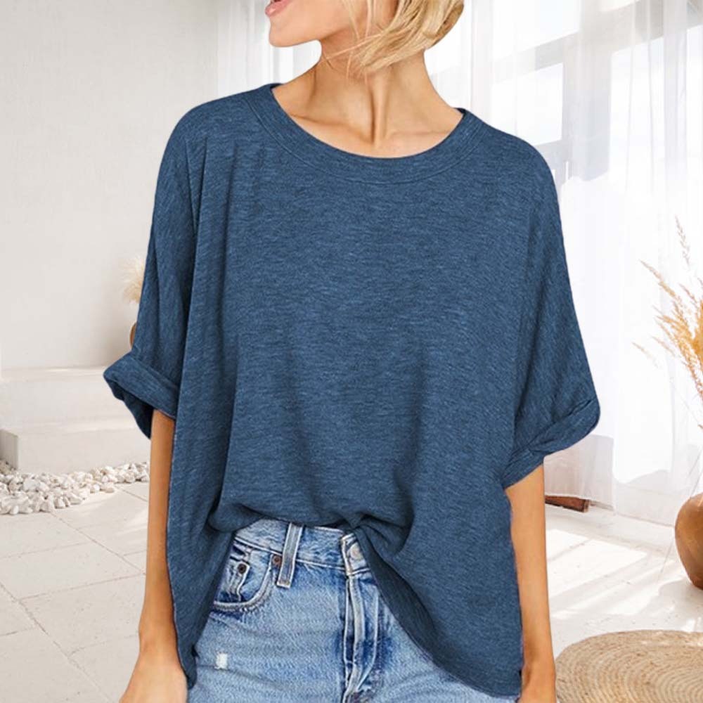  HojanaranjaWomen's versatile solid color loose short-sleeved T-shirt