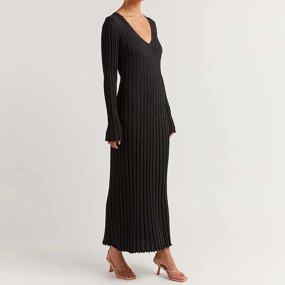 Fashion new long sleeve knitted midi dress