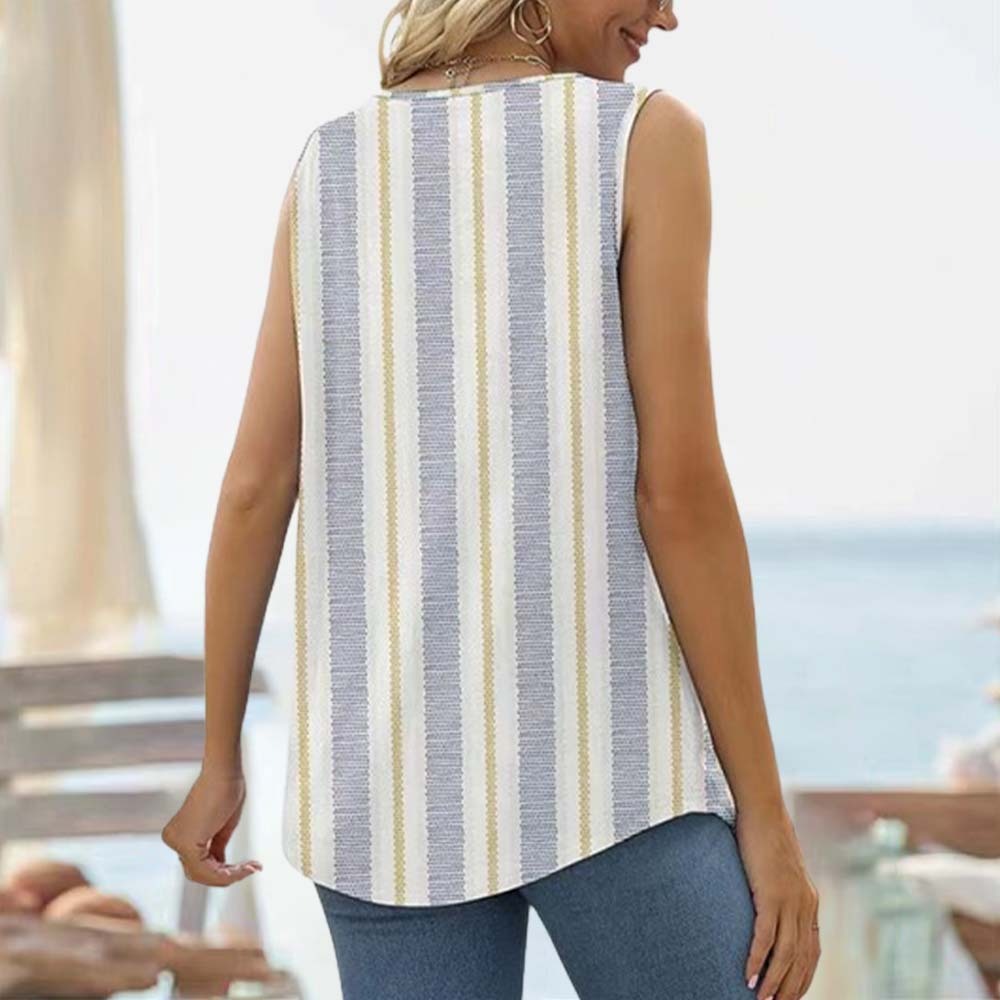 Top sin mangas con cuello cuadrado y estampado para mujer de verano