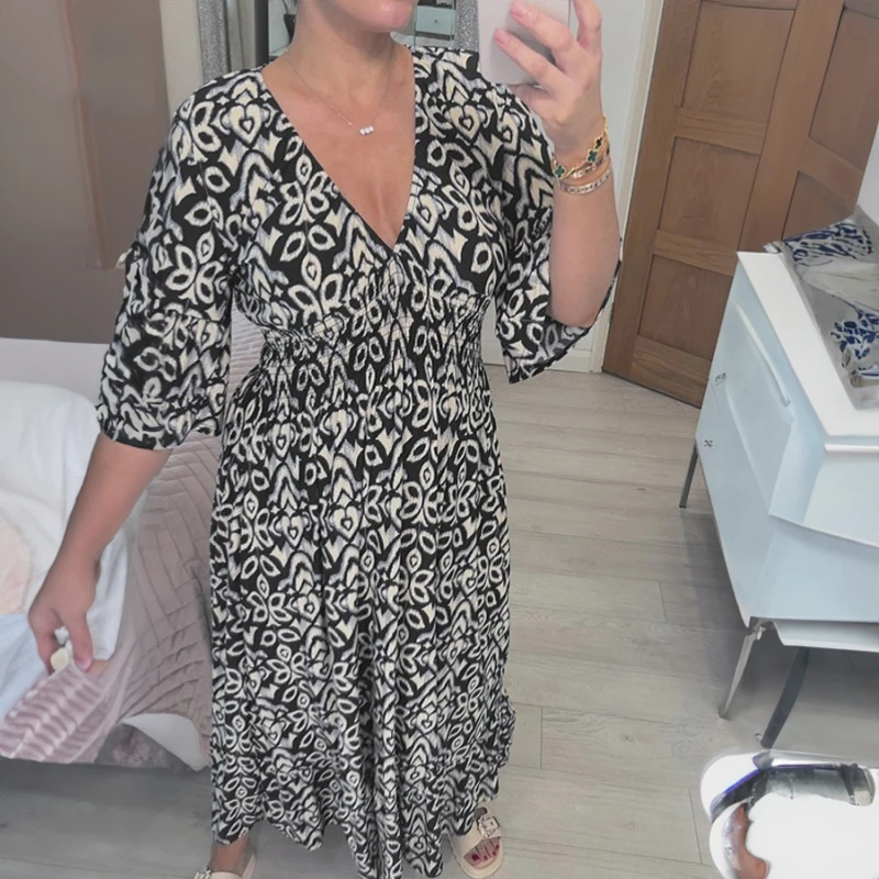 New Ladies Plus Size V Neck Floral Dress