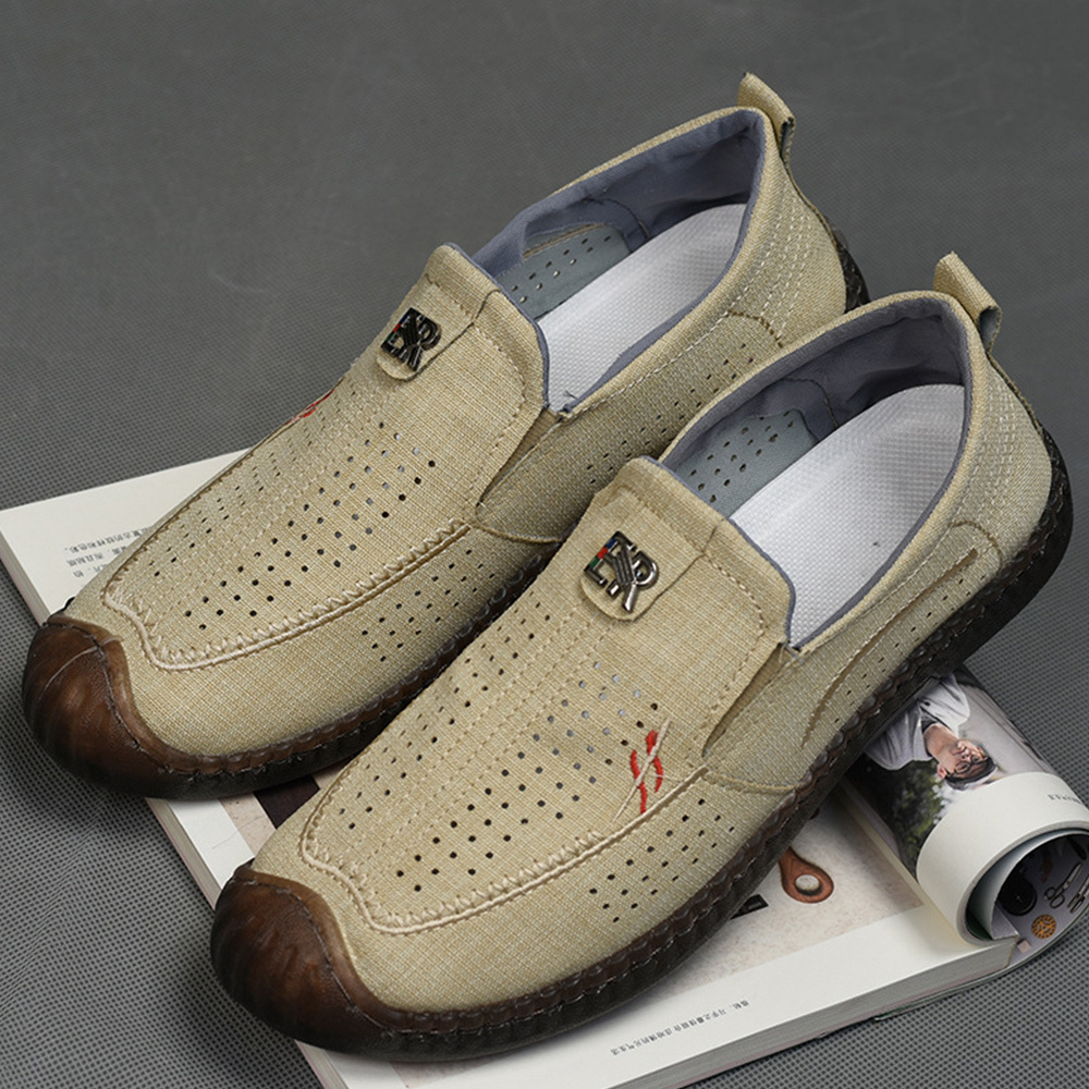Olivoslindo Verano Nuevos zapatos casuales transpirables de tela de lino para hombres