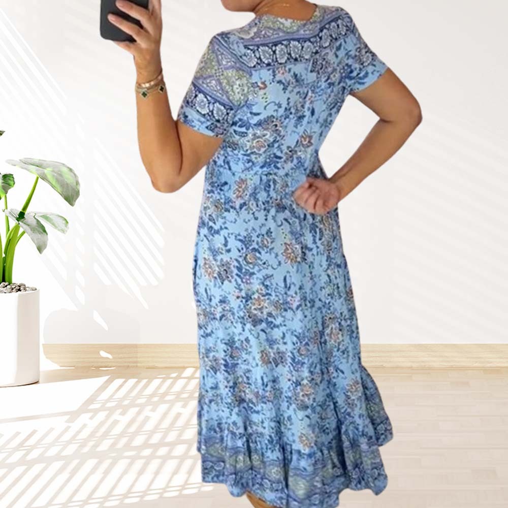 Stylish V-neck floral print dress