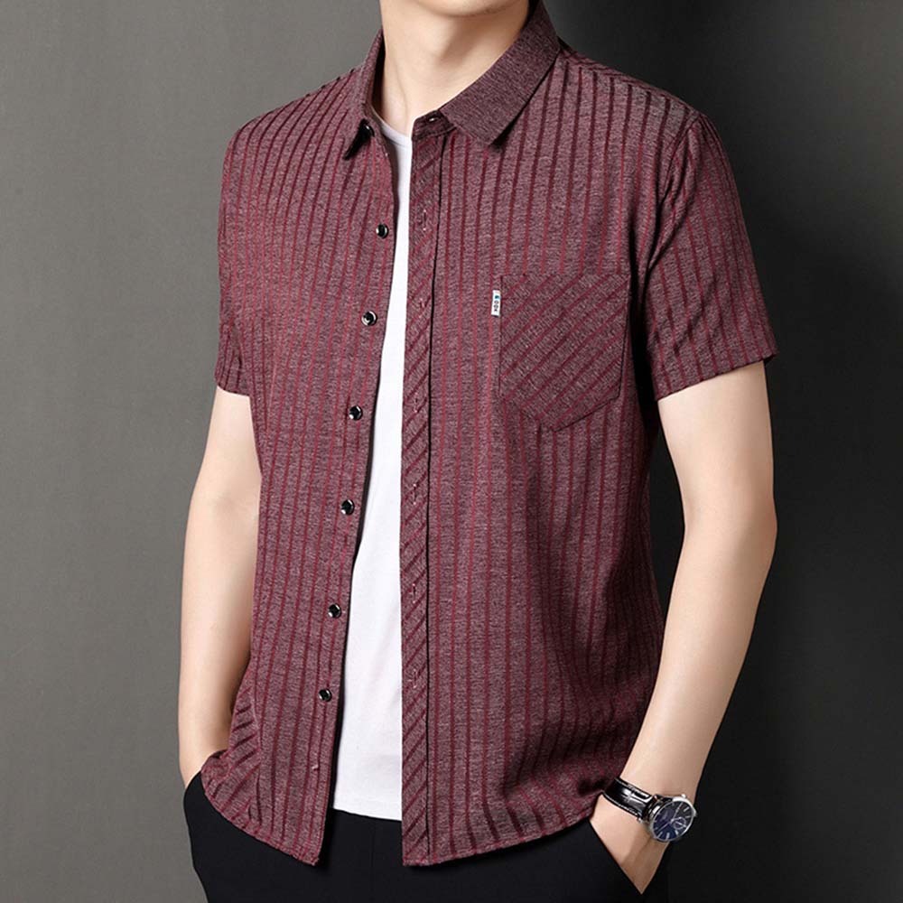 Camisa de manga corta a rayas con bolsillo suelto para hombre de verano 2024