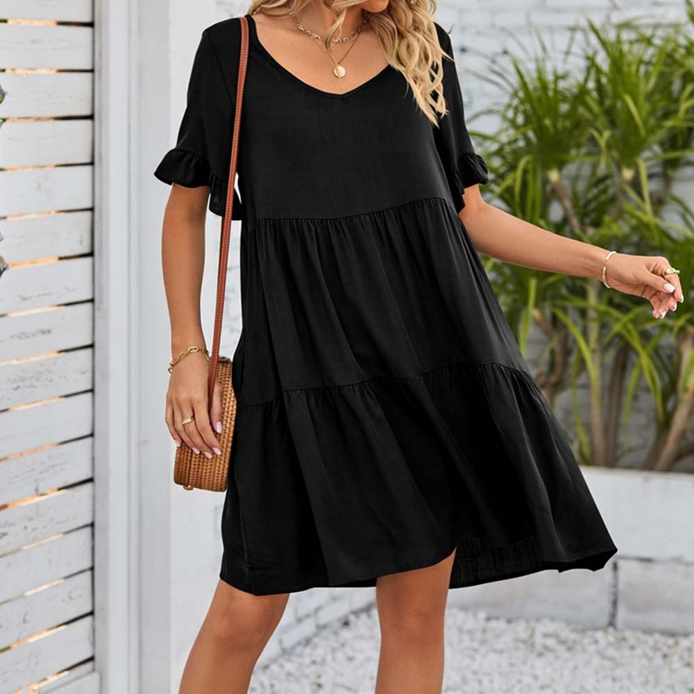 Summer casual V-neck ruffle loose dress beach dress