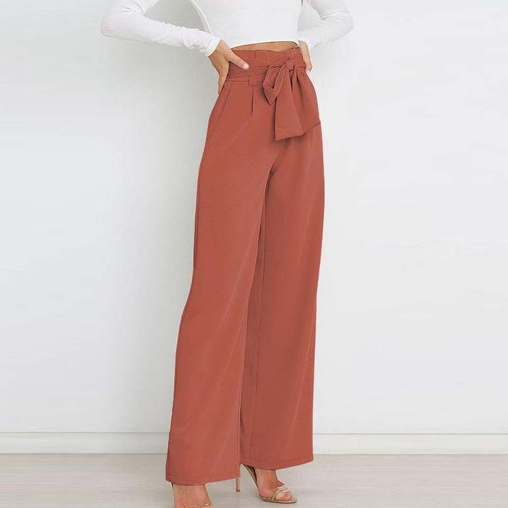 Pantalones anchos de talle alto con lazo a la moda para mujer