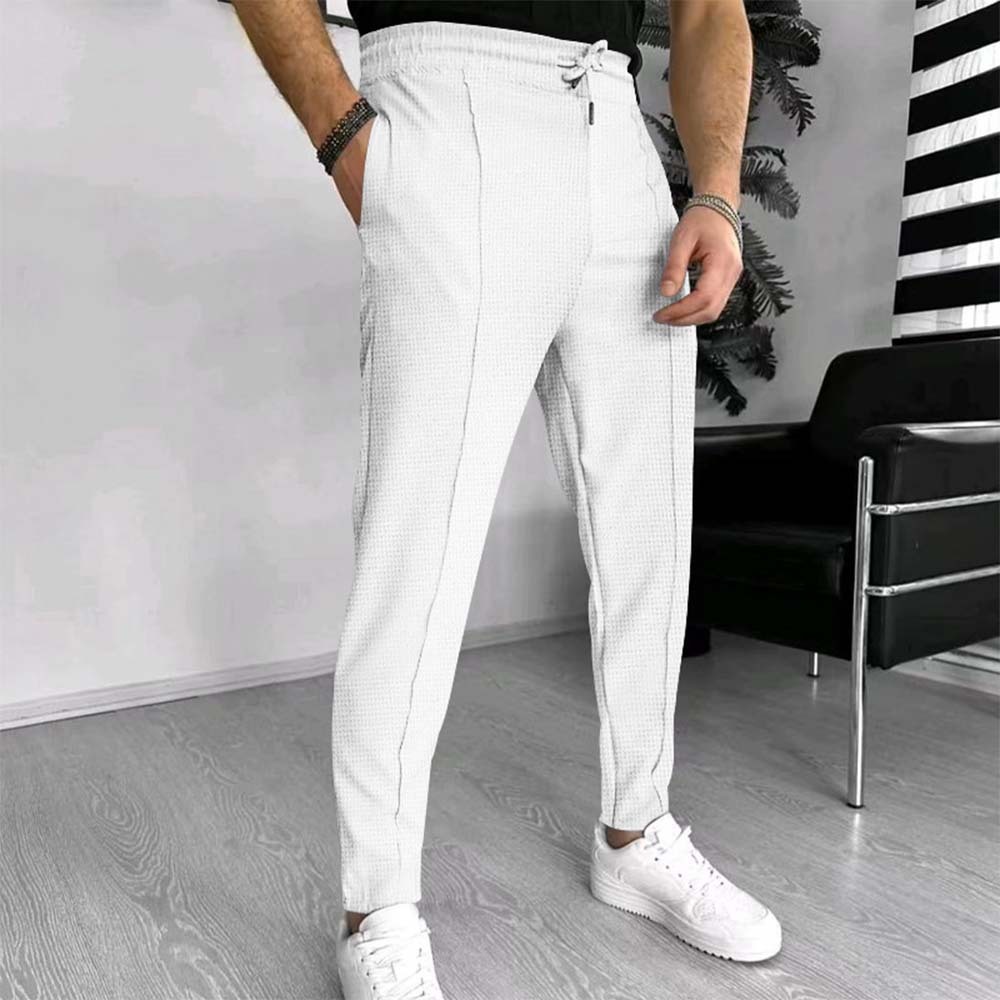 2024 nuevos pantalones de jogging de pie pequeño a cuadros tipo gofre para hombres