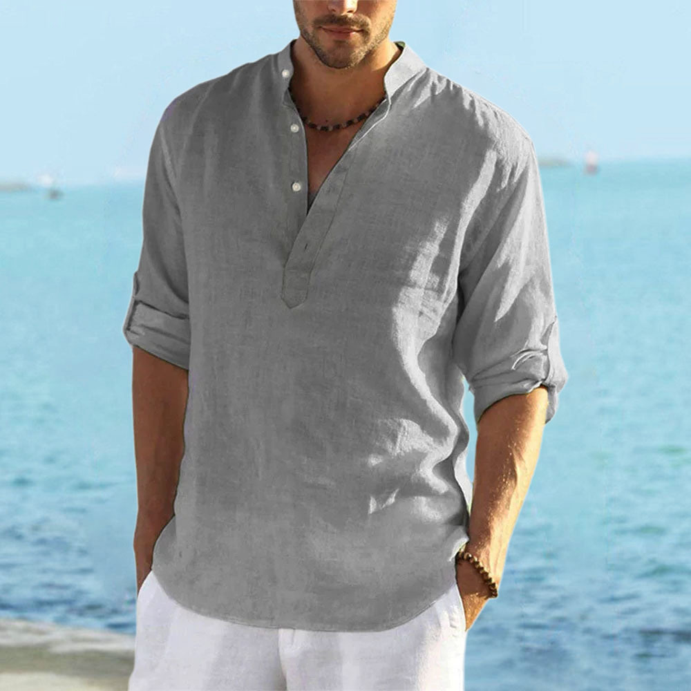 2024 Fashion New Men's Solid Color Cotton Linen Shirt