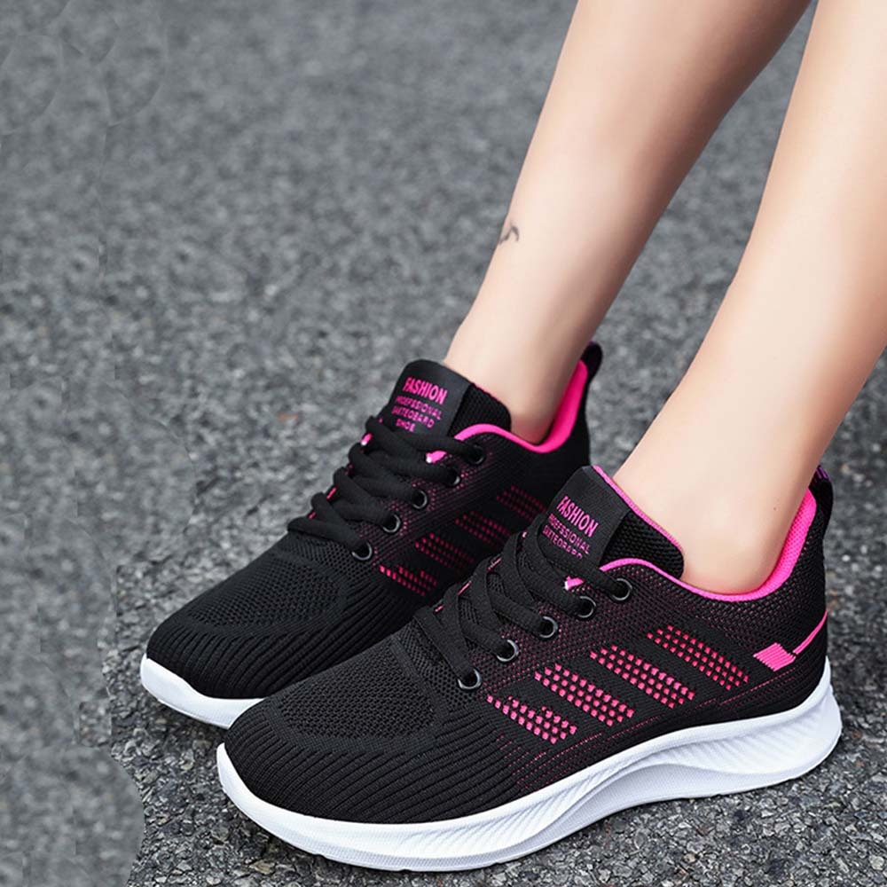 Women's Breathable Flyknit Mesh Casual Lace-up Sneakers
