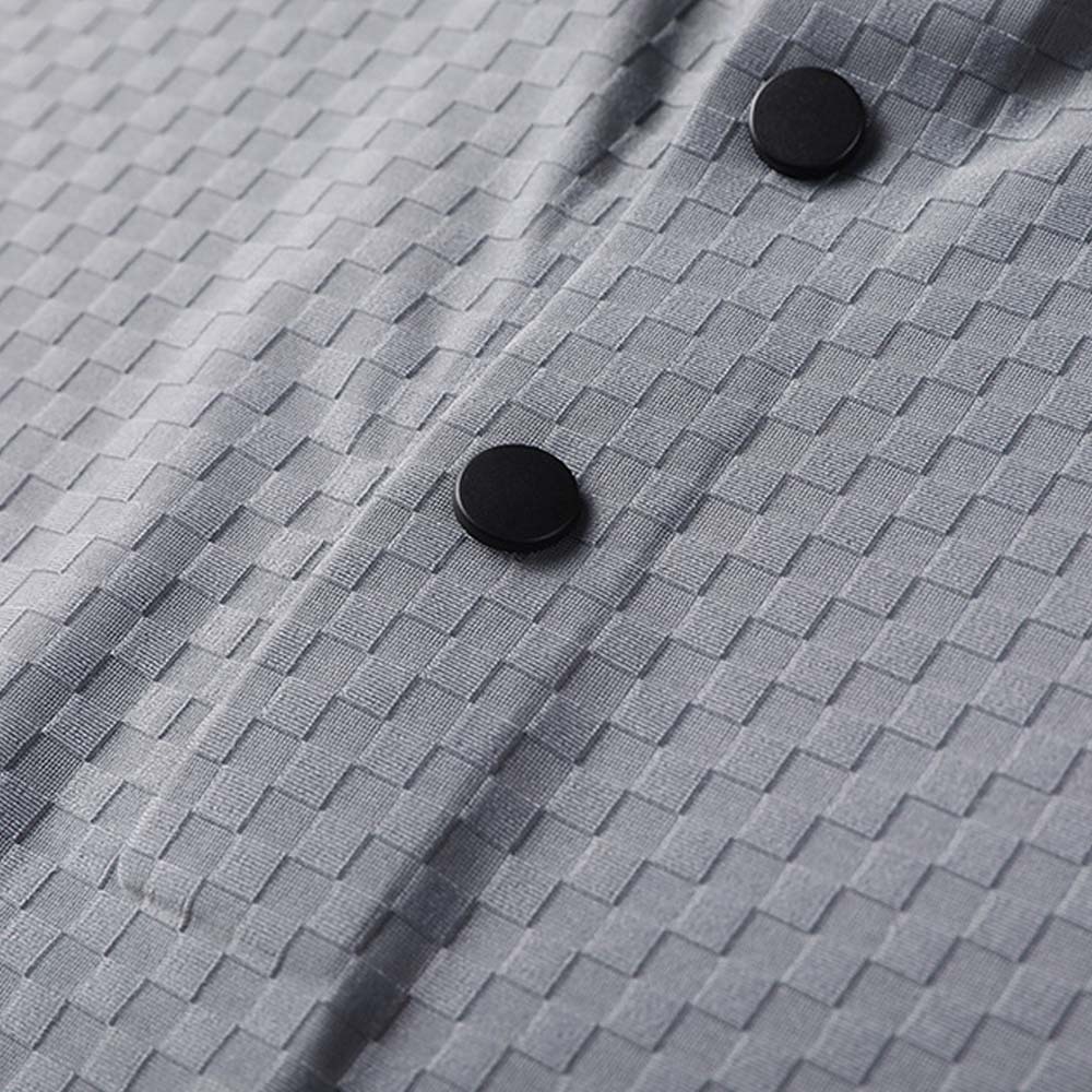 Hojanaranja Polo de manga corta a cuadros elásticos de color liso para hombre