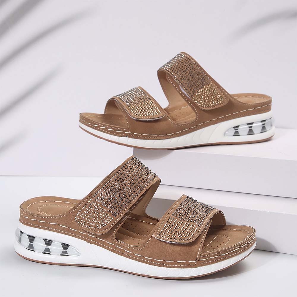 Pantuflas con plataforma y cuña con velcro y diamantes de imitación para mujer