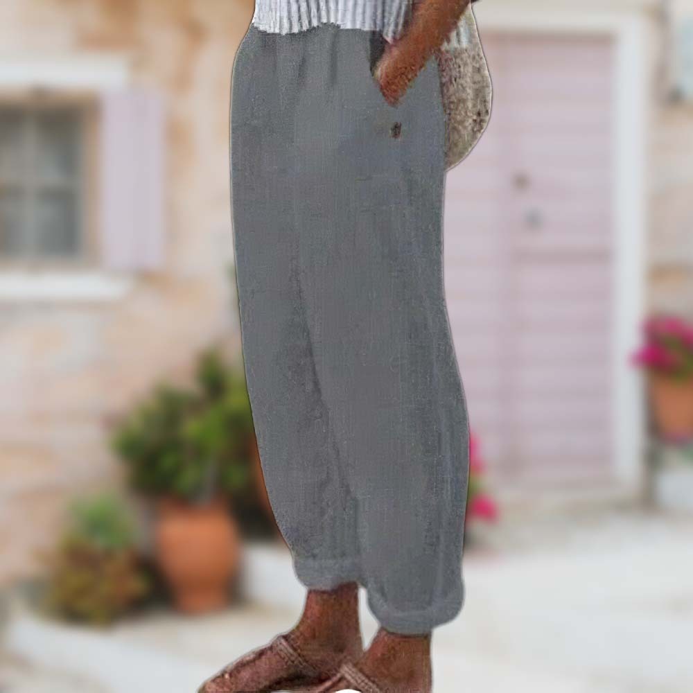 Summer new solid color cotton and linen loose trousers