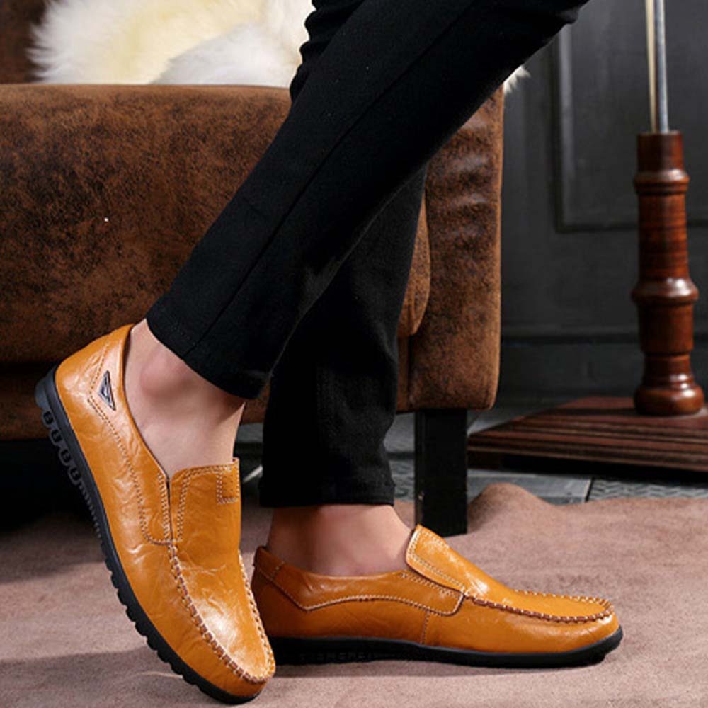 Zapatos casuales de cuero cómodos y sin cordones para hombre