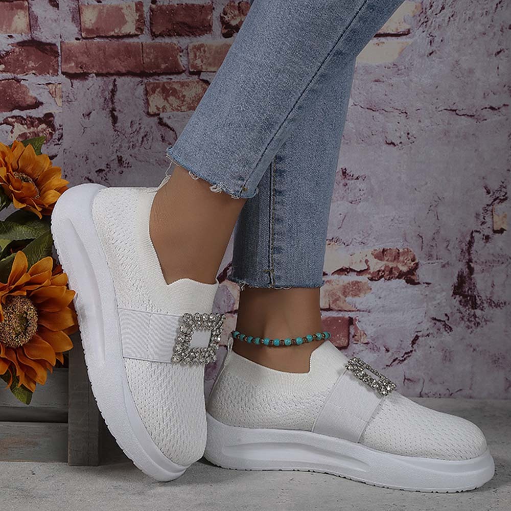 Zapatos de mujer sin cordones con diamantes de imitación y suela gruesa