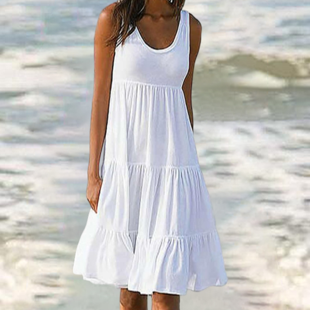 Vestido de playa sin mangas con cuello redondo y empalme grande