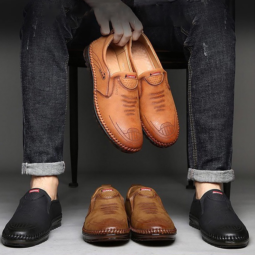 Summer New Men's Soft Bottom Stitch Tendon Bottom Breathable Casual Leather Shoes