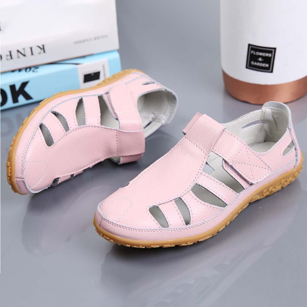 Sandalias de mujer de piel con suela suave y velcro transpirable