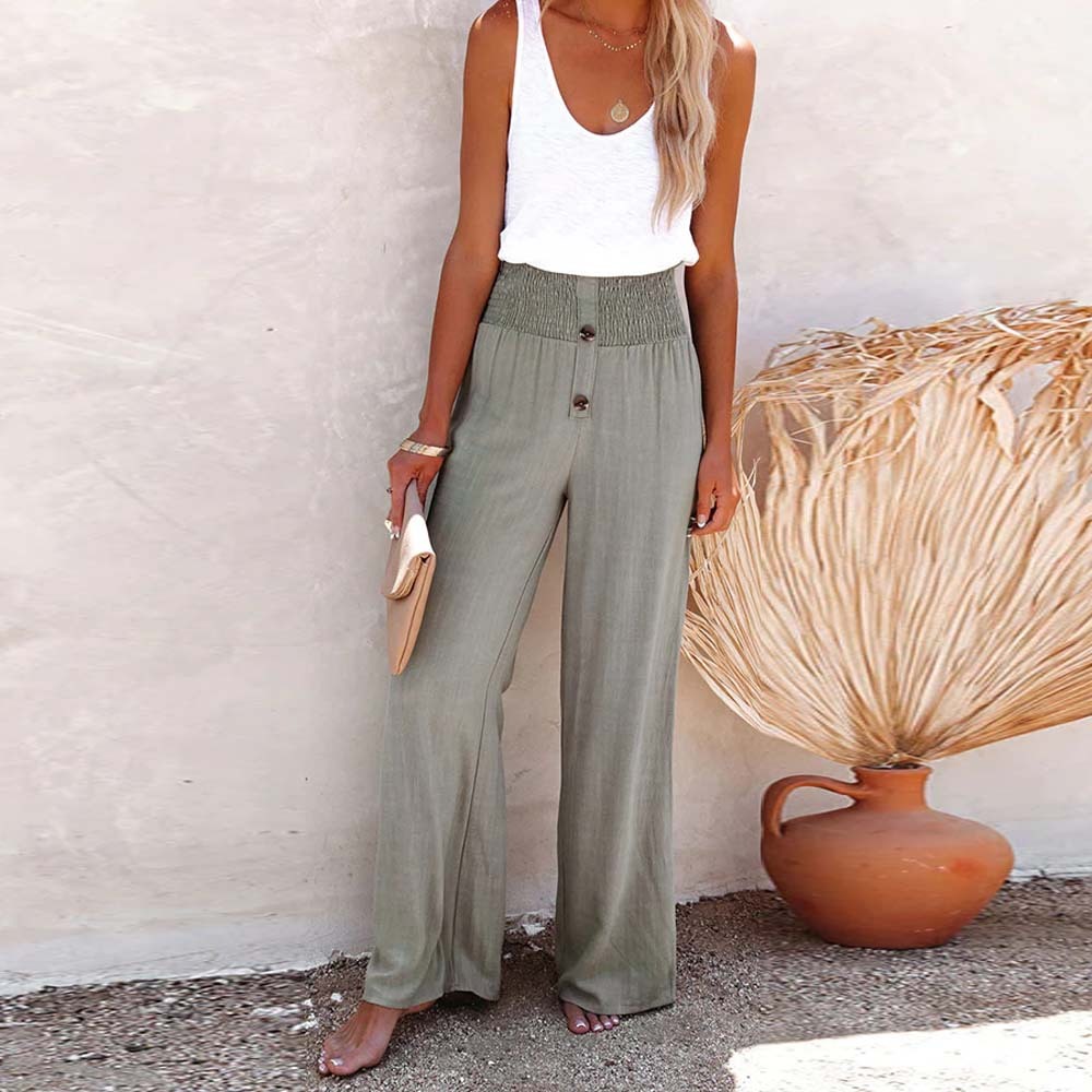 2024 Women’s Solid Color Cotton and Linen Wide Leg Pants
