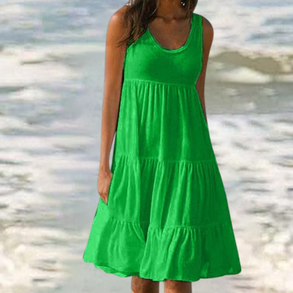 Olivoslindo Vestido de playa sin mangas con cuello redondo y empalme grande