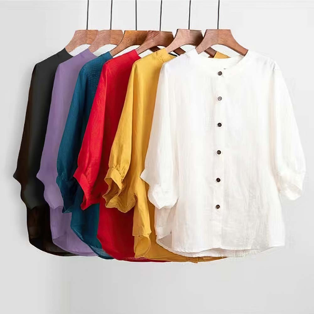 2024 nuevas camisas sueltas de algodón y lino para mujer