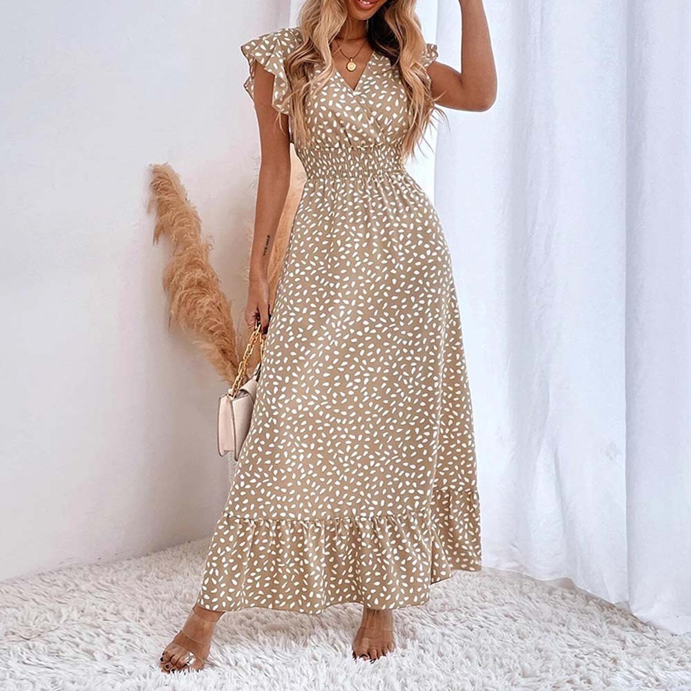 Women's Elegant V-Neck Ruffled Waist Dress