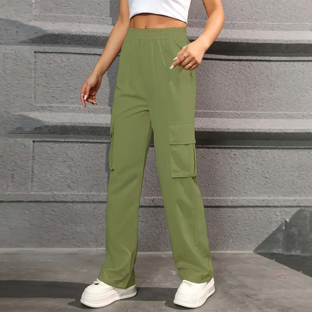 Women's casual high waist pocket straight pants