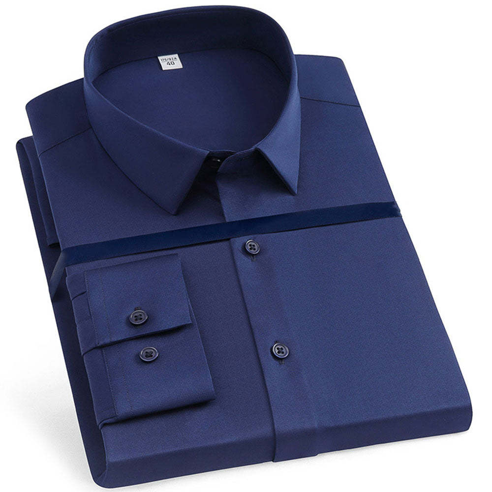 New Men's Stretch Non-Iron Anti-wrinkle Solid Color Long Sleeve Shirt