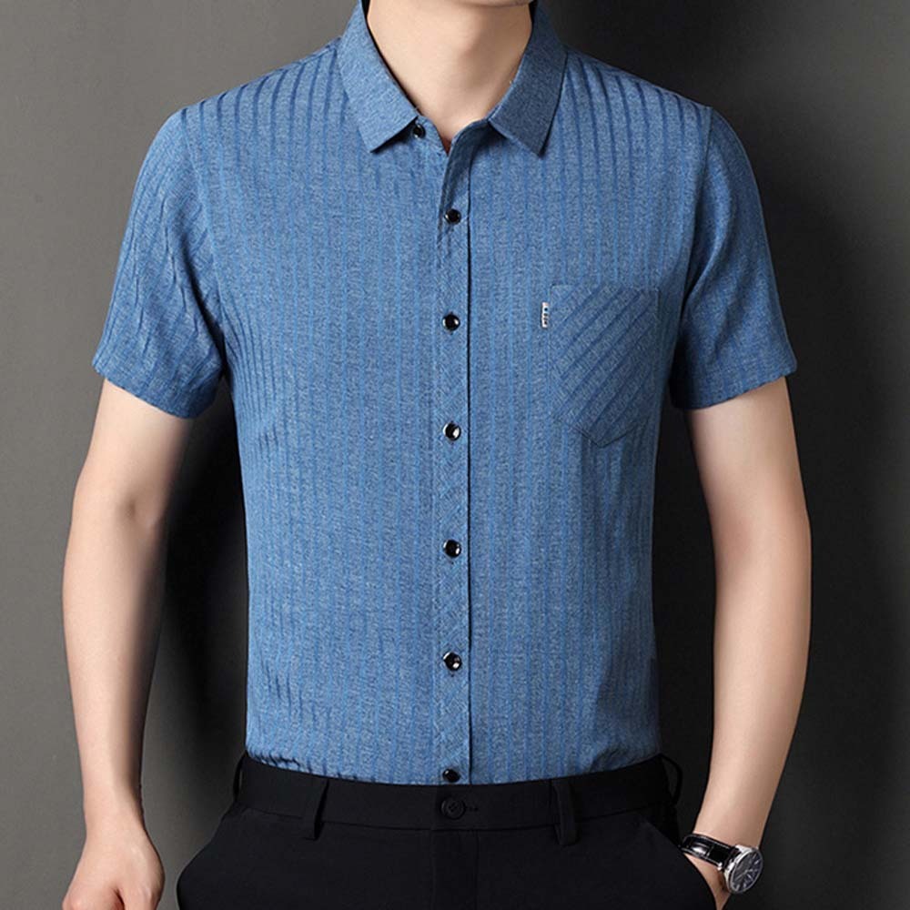 Camisa de manga corta a rayas con bolsillo suelto para hombre de verano 2024