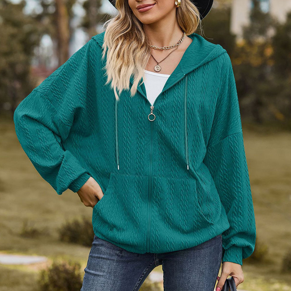 Olivoslindo Chaqueta con capucha holgada de manga larga con bolsillo de color sólido para mujer nueva de otoño e invierno