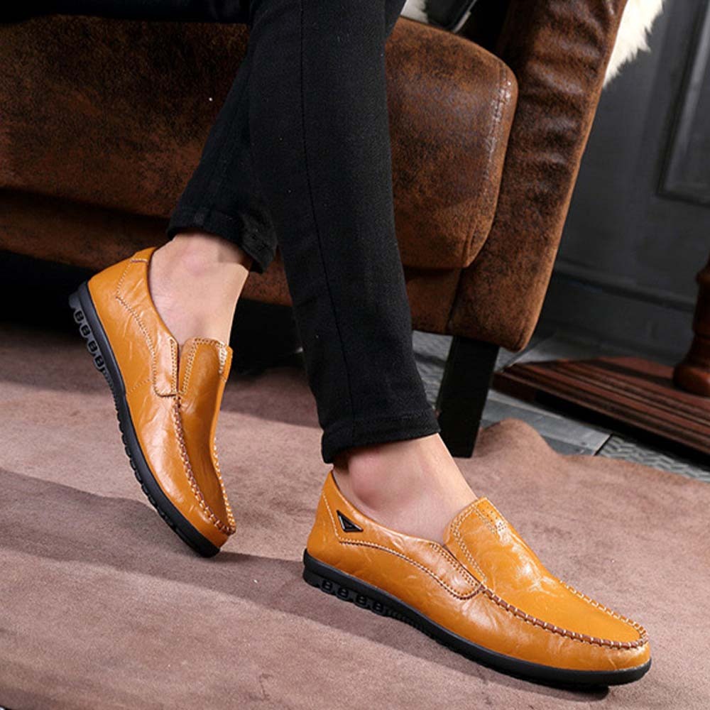 Zapatos casuales de cuero cómodos y sin cordones para hombre