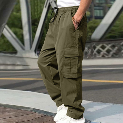 Olivoslindo Pantalones casuales rectos holgados para hombres