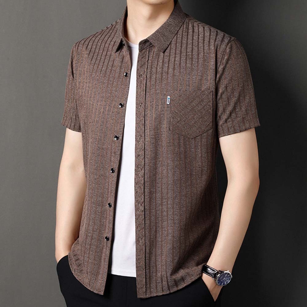 Camisa de manga corta a rayas con bolsillo suelto para hombre de verano 2024