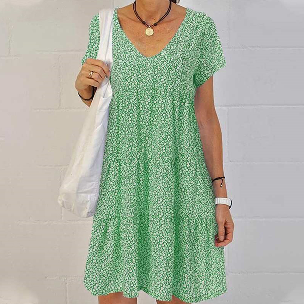 Olivoslindo Vestido floral de manga corta con cuello redondo