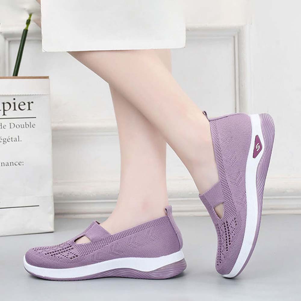 Zapatos informales sin cordones con suela suave tejida para mujer