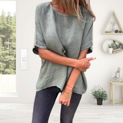 Camisetas de algodón y lino para mujer de verano 2024