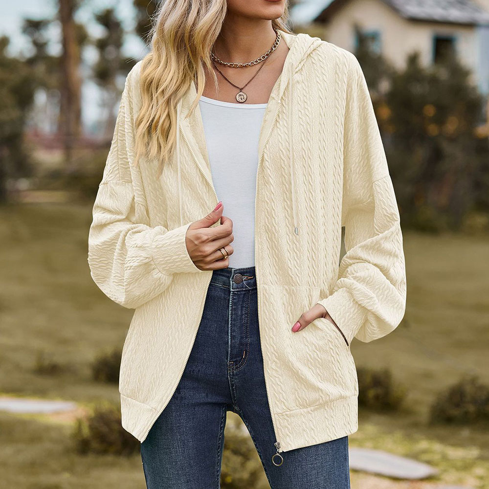 Olivoslindo Chaqueta con capucha holgada de manga larga con bolsillo de color sólido para mujer nueva de otoño e invierno