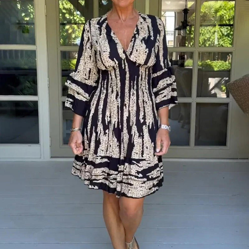 2024 New Year Hot Sale-V Neck Bell Sleeve Printed Dress