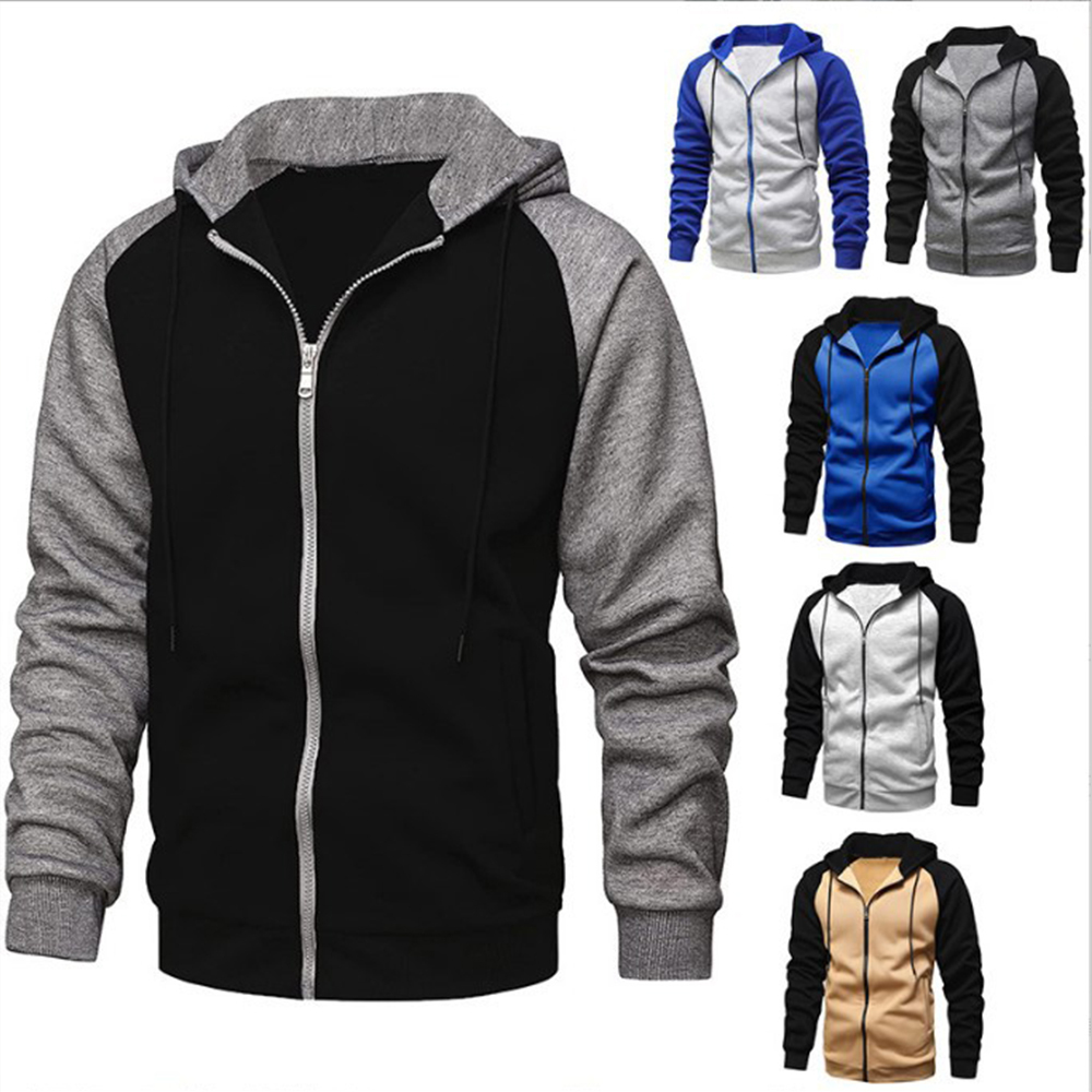 Olivoslindo Chaqueta deportiva informal con capucha para hombre con diseño de bloques de color